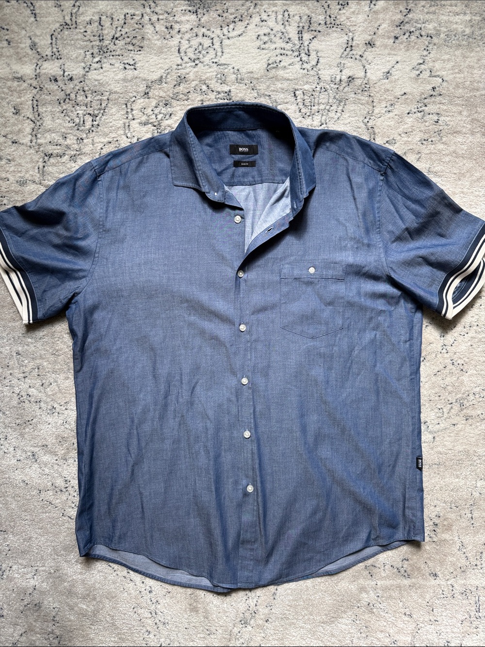 BOSS Men's Light Blue Short Sleeve Button-Down Shirt